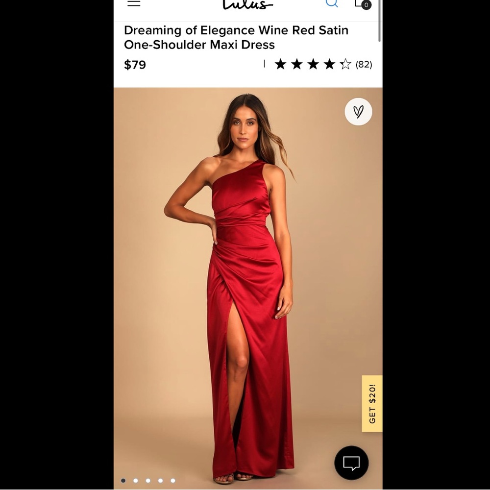 One shoulder red evening gown
